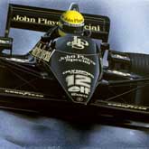 Painting of Ayrton Senna grabbing his first win in F1 driving the Lotus 97t at Estoril, Portugal in 1985.